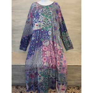 Multicolor Abstract Floral Print Long Sleeve Full Length Maxi Dress Size 5XL GC